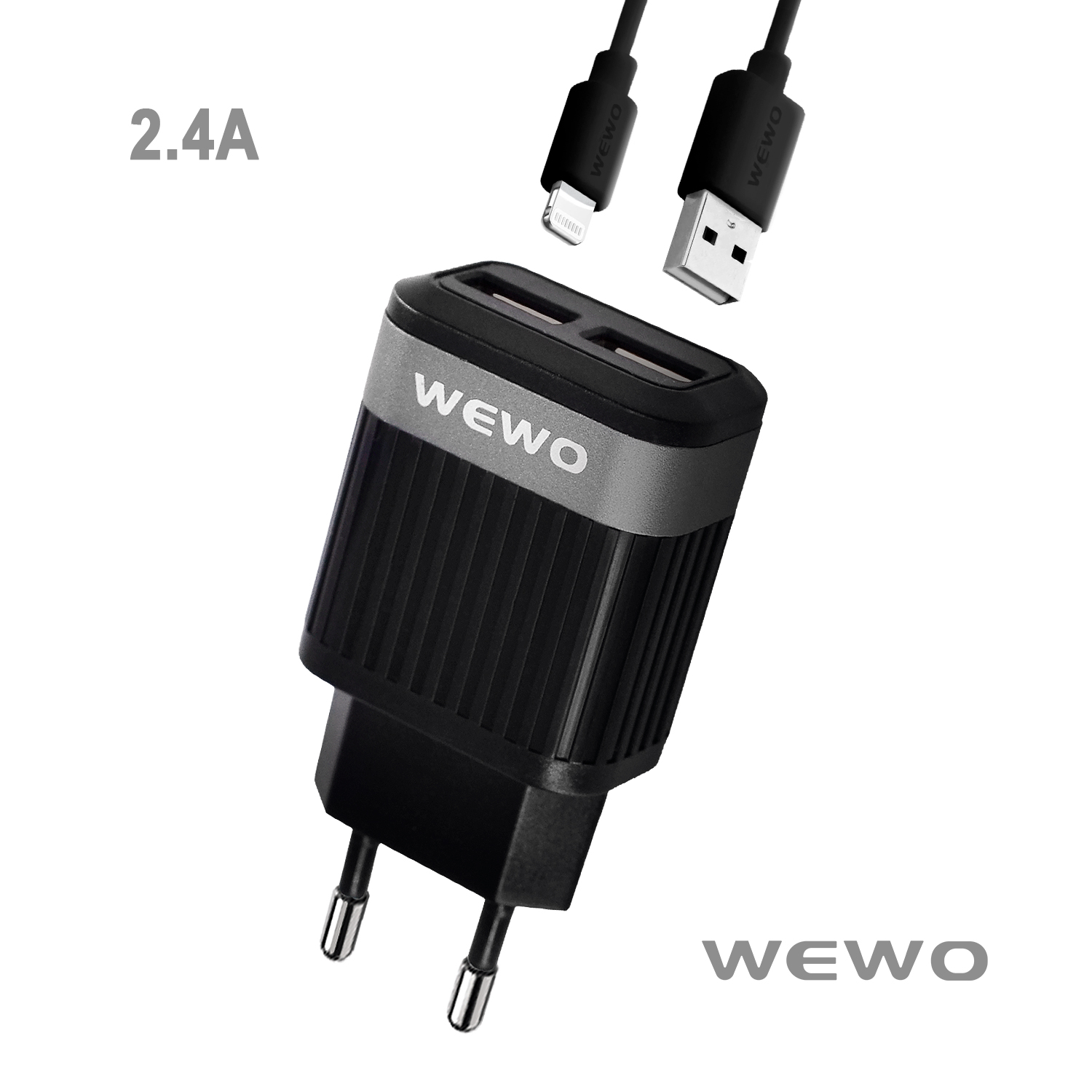 Wewo w-015 punjač 2xusb 2.4a + iphone usb cable (black)