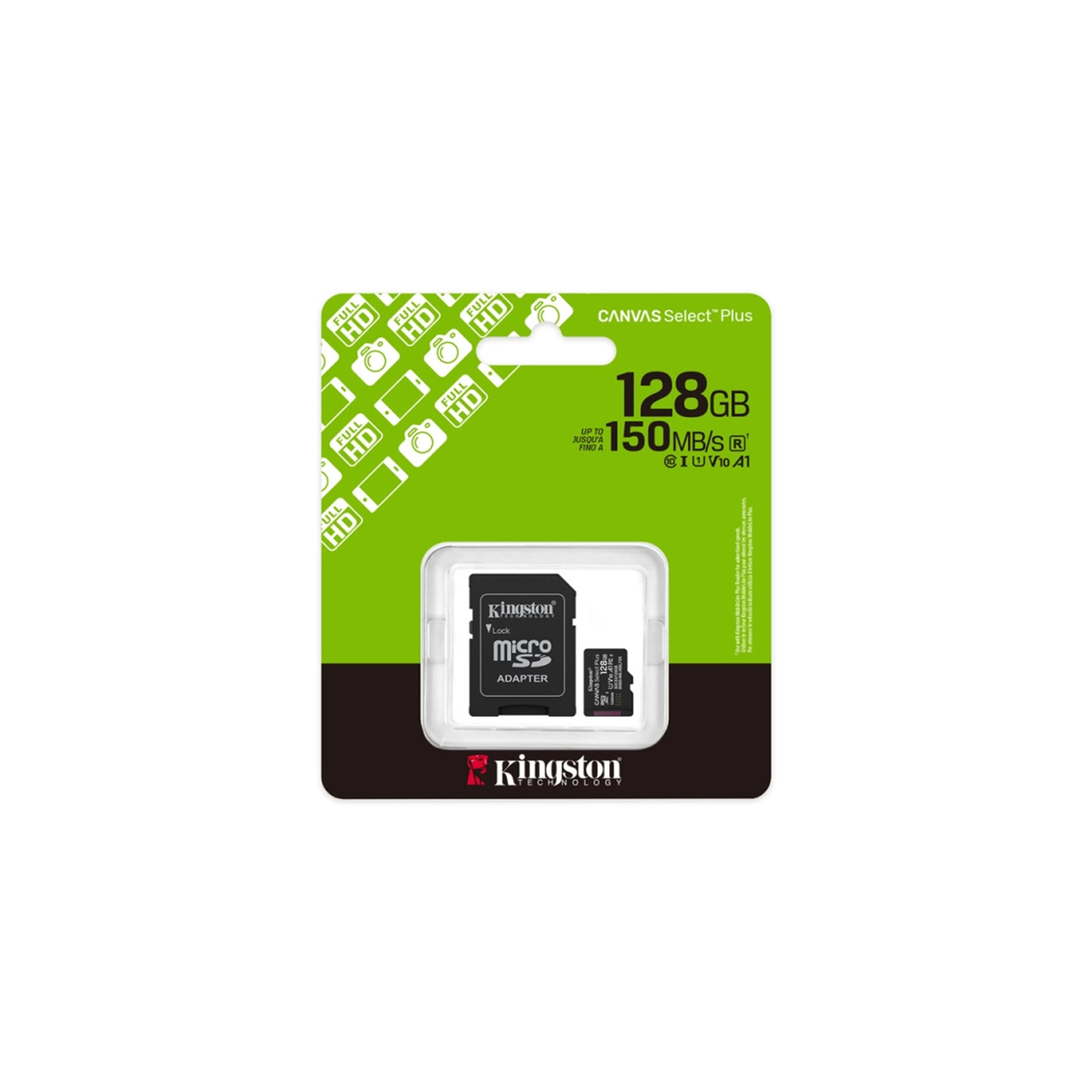 Kingston Micro SD 128GB Canvas Select Plus Class 10 UHS-I U1 V10 A1, Read up to 150MB/s, w/SD adapter