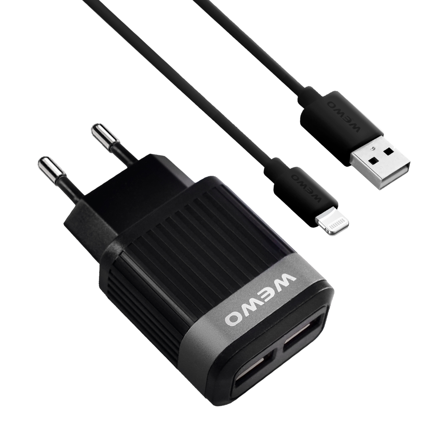 Wewo w-015 punjač 2xusb 2.4a + iphone usb cable (black)