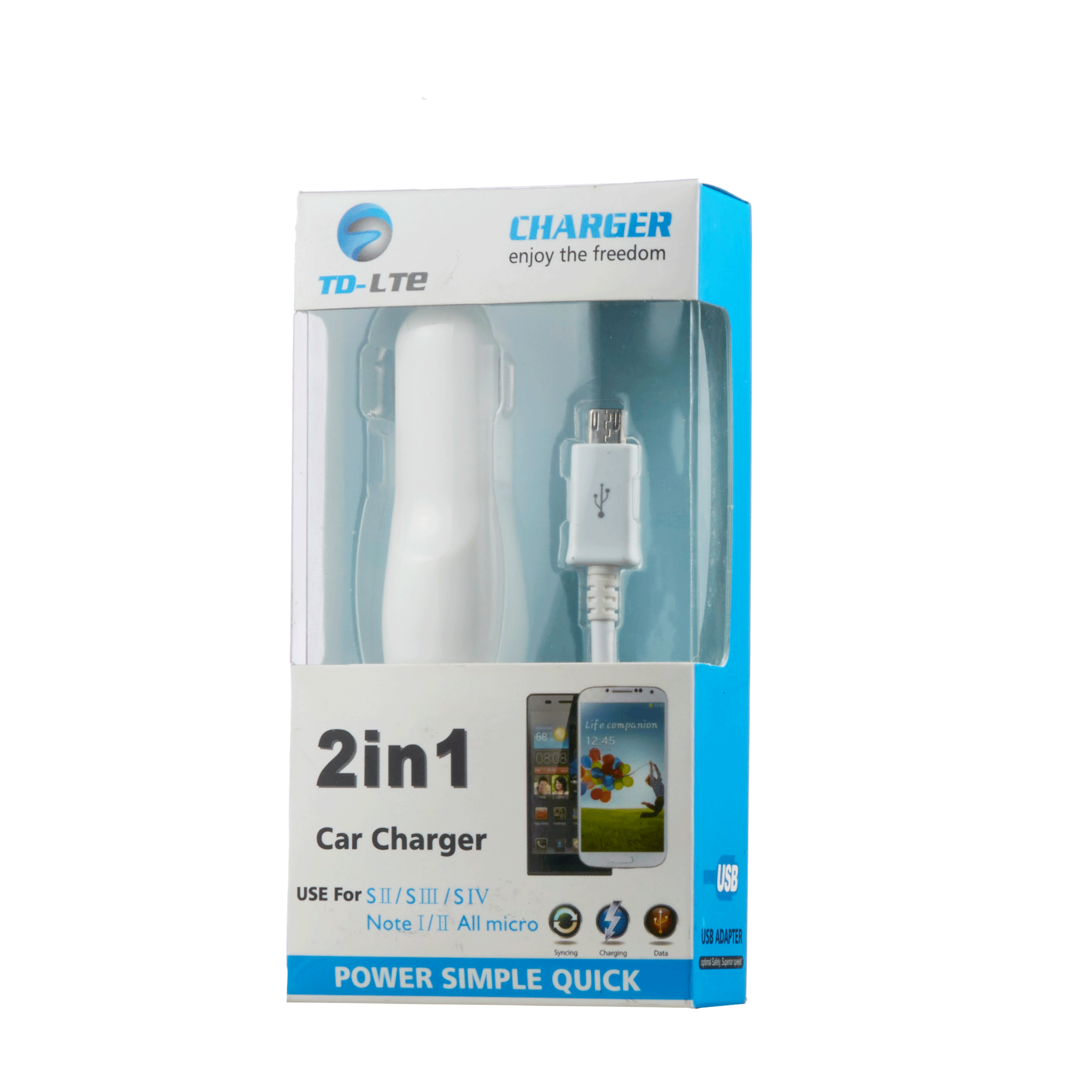 Powerful td-lte auto punjač 2 in 1 usb 2a/1a + micro usb data cable