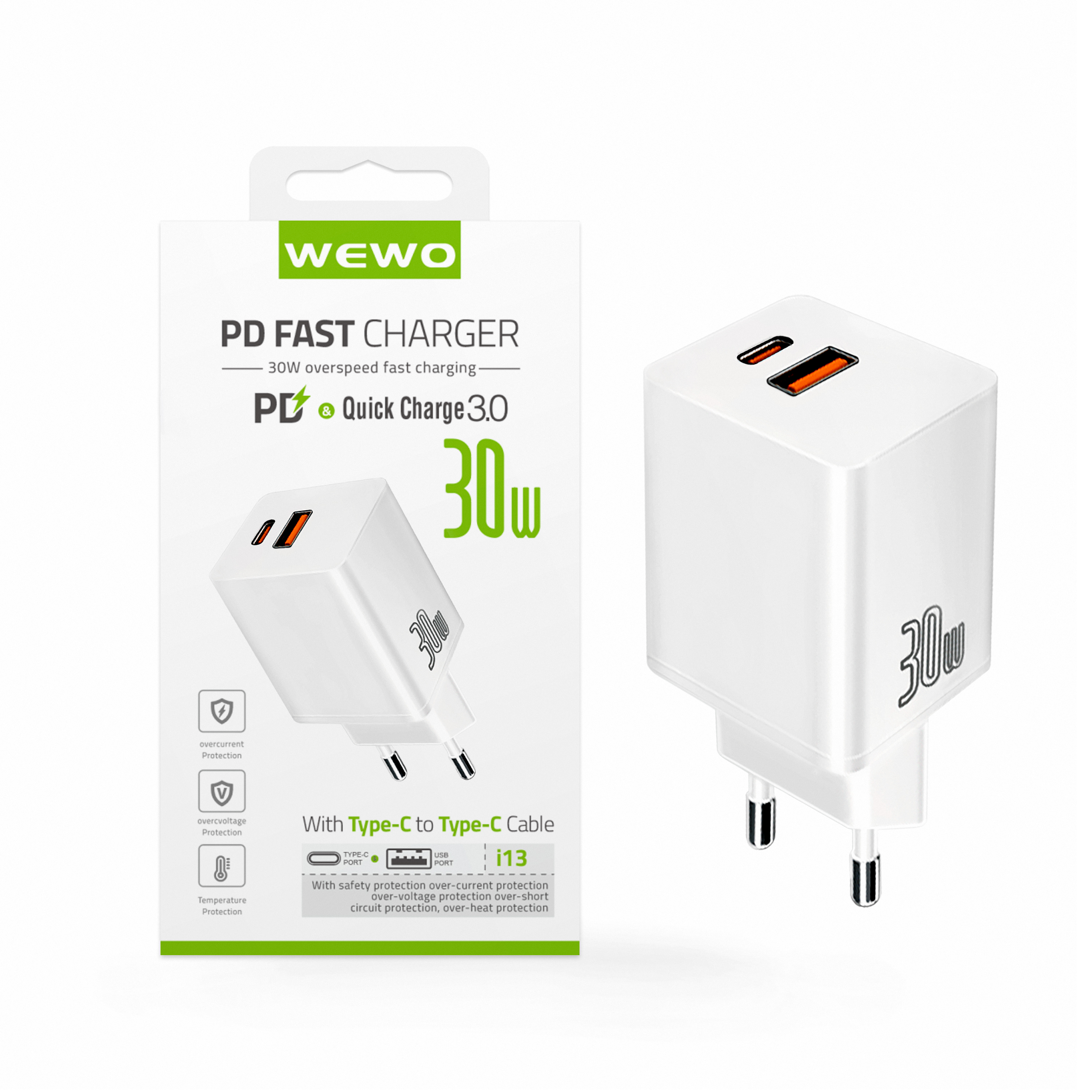 Wewo i13 pd+usb punjač qc 30w/3a beli