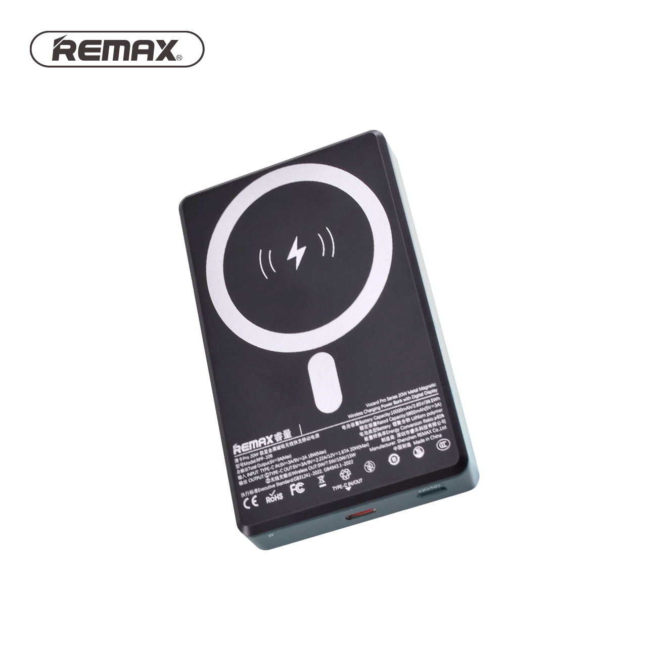 Power bank remax vocard rpp-109 20w magnetic wireless - digital display 10000mah (sivi)