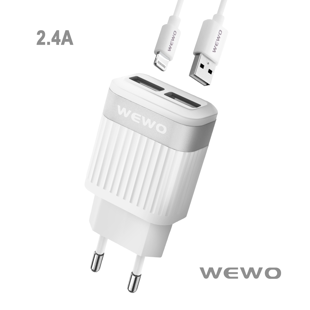 Wewo w-015 punjač 2xusb 2.4a + iphone usb cable (white)