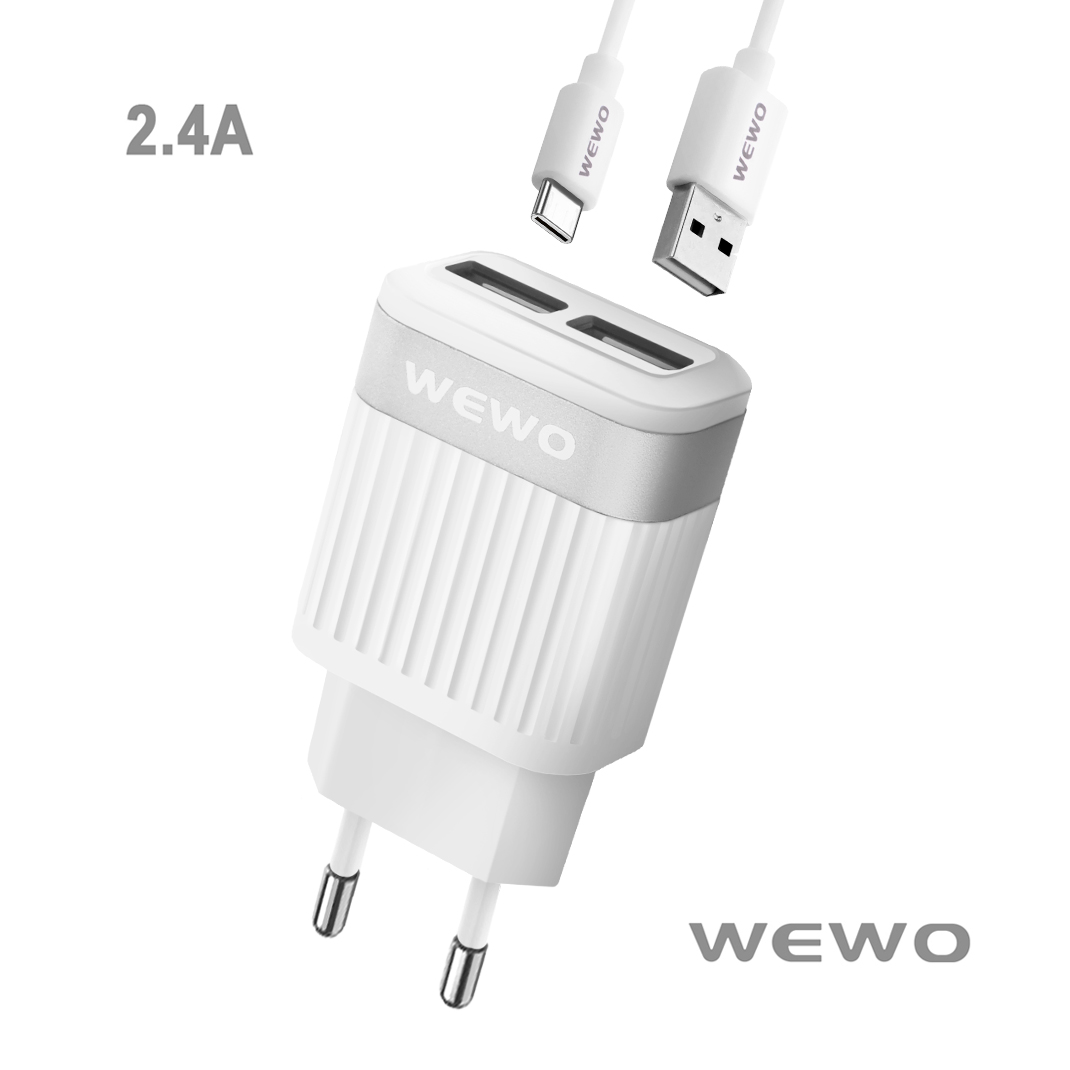 Wewo w-015 punjač 2xusb 2.4a + type-c usb cable (white)