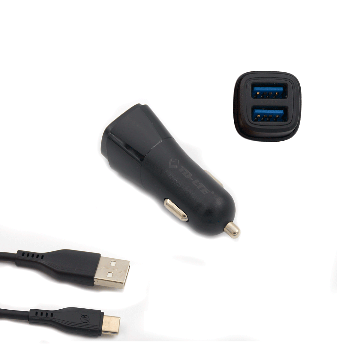 Powerful td-lte c21 auto punjač usb 2.4a + type-c usb data cable (crni)