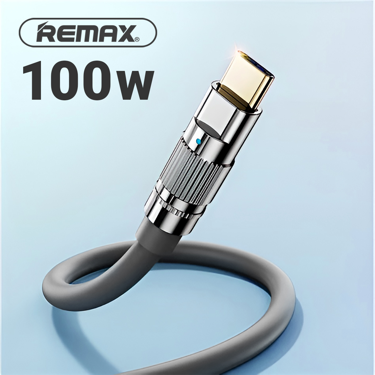 Usb data cable remax rc-c055 wefon elastic 100w fast charge type-c na type-c sa svetlom gray 1.2m