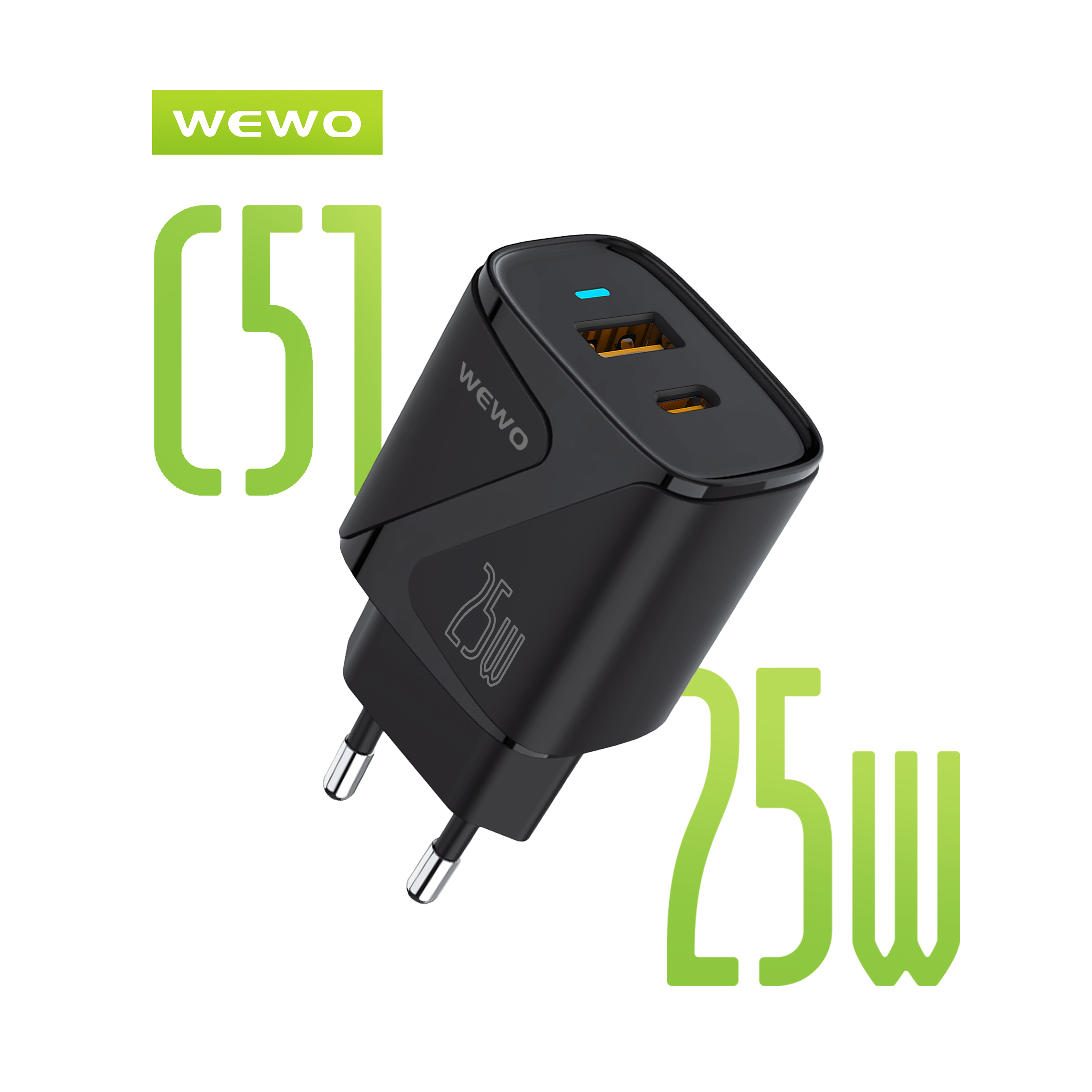 WEWO C51 SUPER FAST PD+USB Type-C Punjač QC 25W/3A (crni)