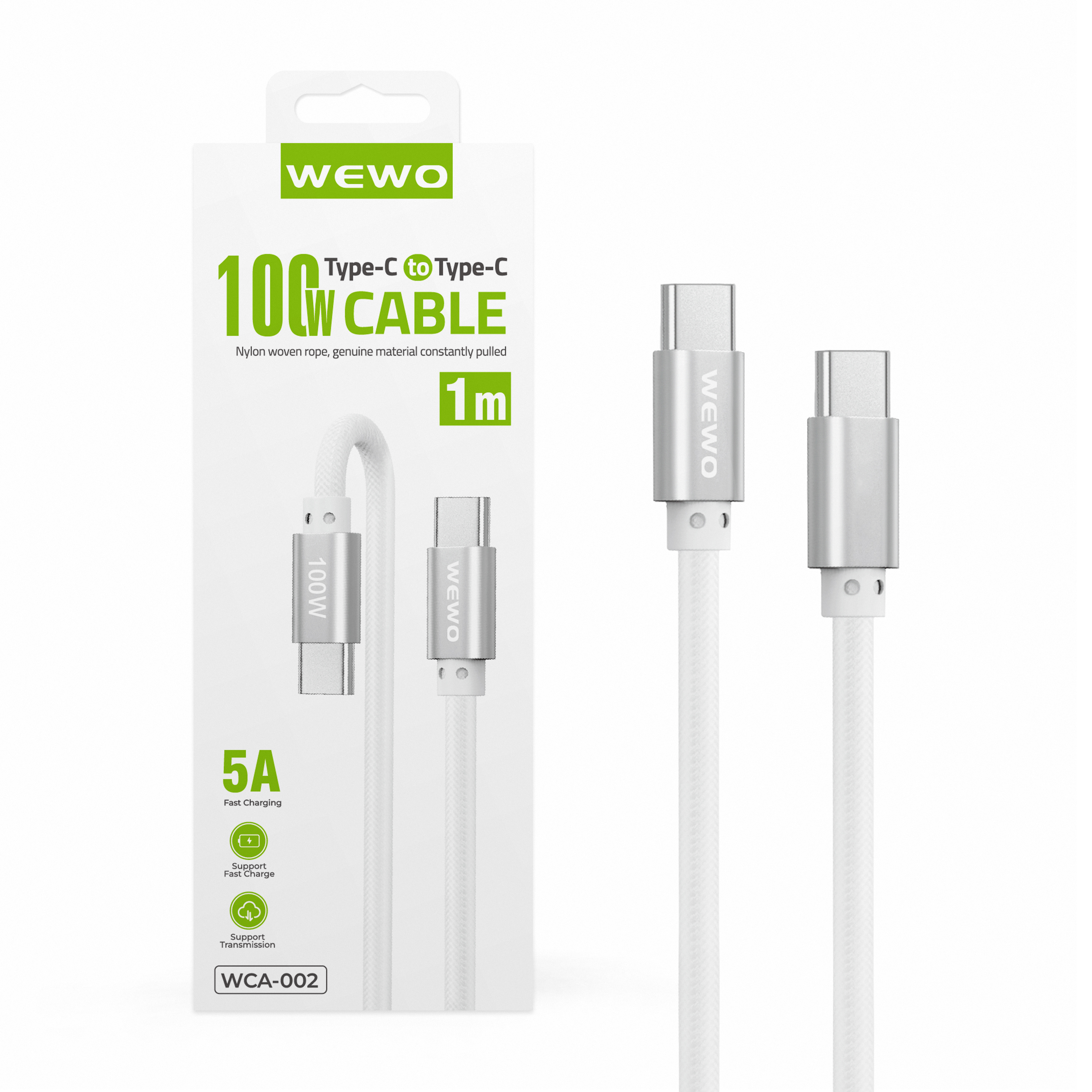 Usb data cable wewo wca-002 textile fast pd 100w/5a type c na type c beli 1m