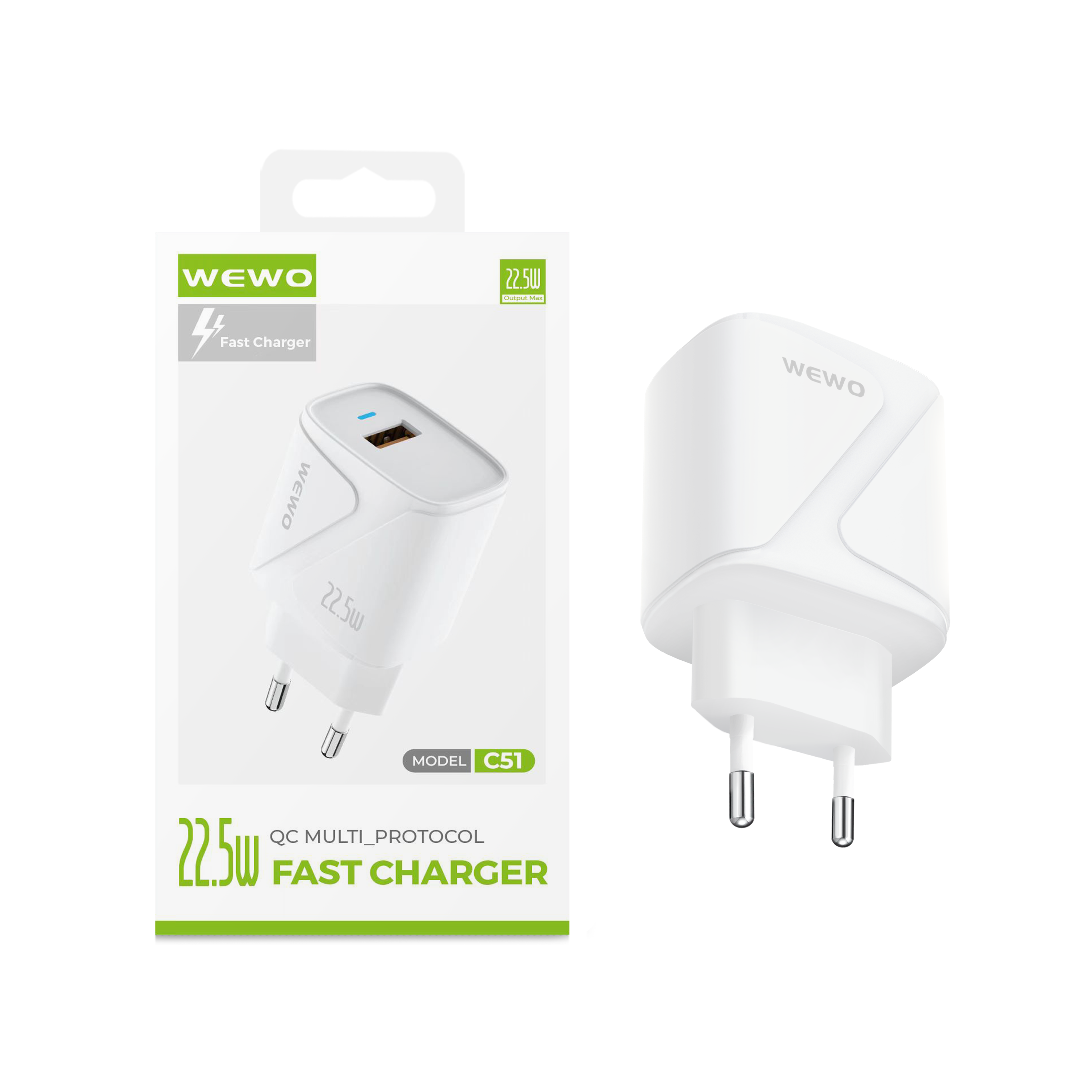 Wewo c51 fast usb punjač qc 22.5w/3a (beli)