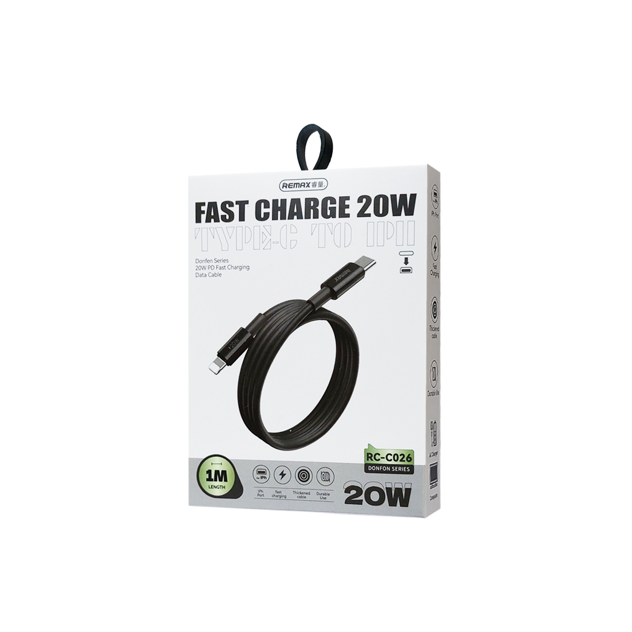 Usb data cable remax rc-c026 dofon 20w fast charge type-c na iphone crni 1m