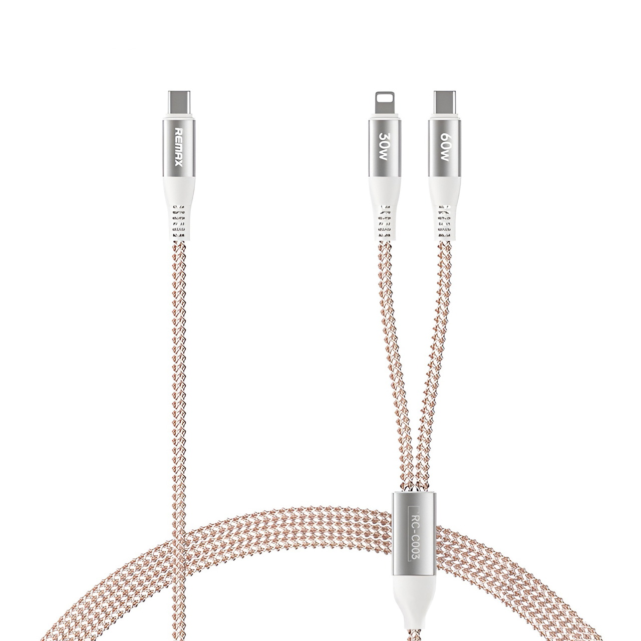 Usb data cable remax rc-c003 fantasy 65w fast charge  2in1 type-c na type-c +  iphone luminous svetleći 1.2m