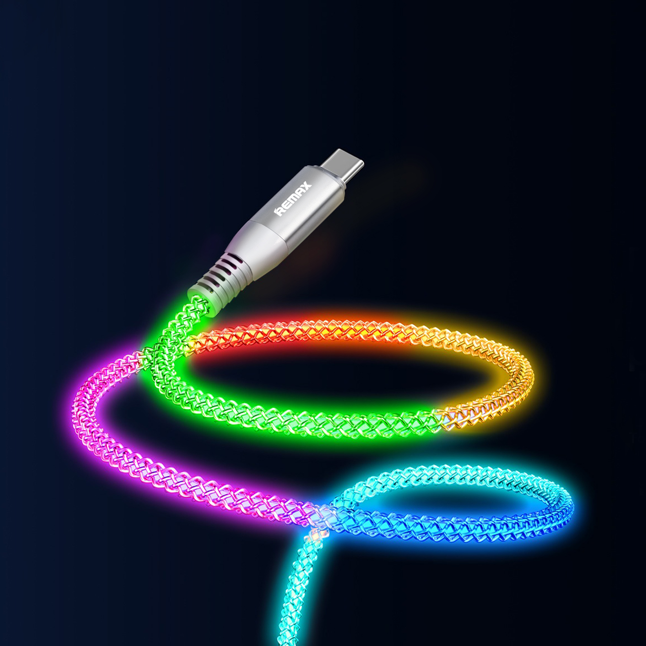 Usb data cable remax rc-c003 fantasy 65w fast charge  2in1 type-c na type-c +  iphone luminous svetleći 1.2m