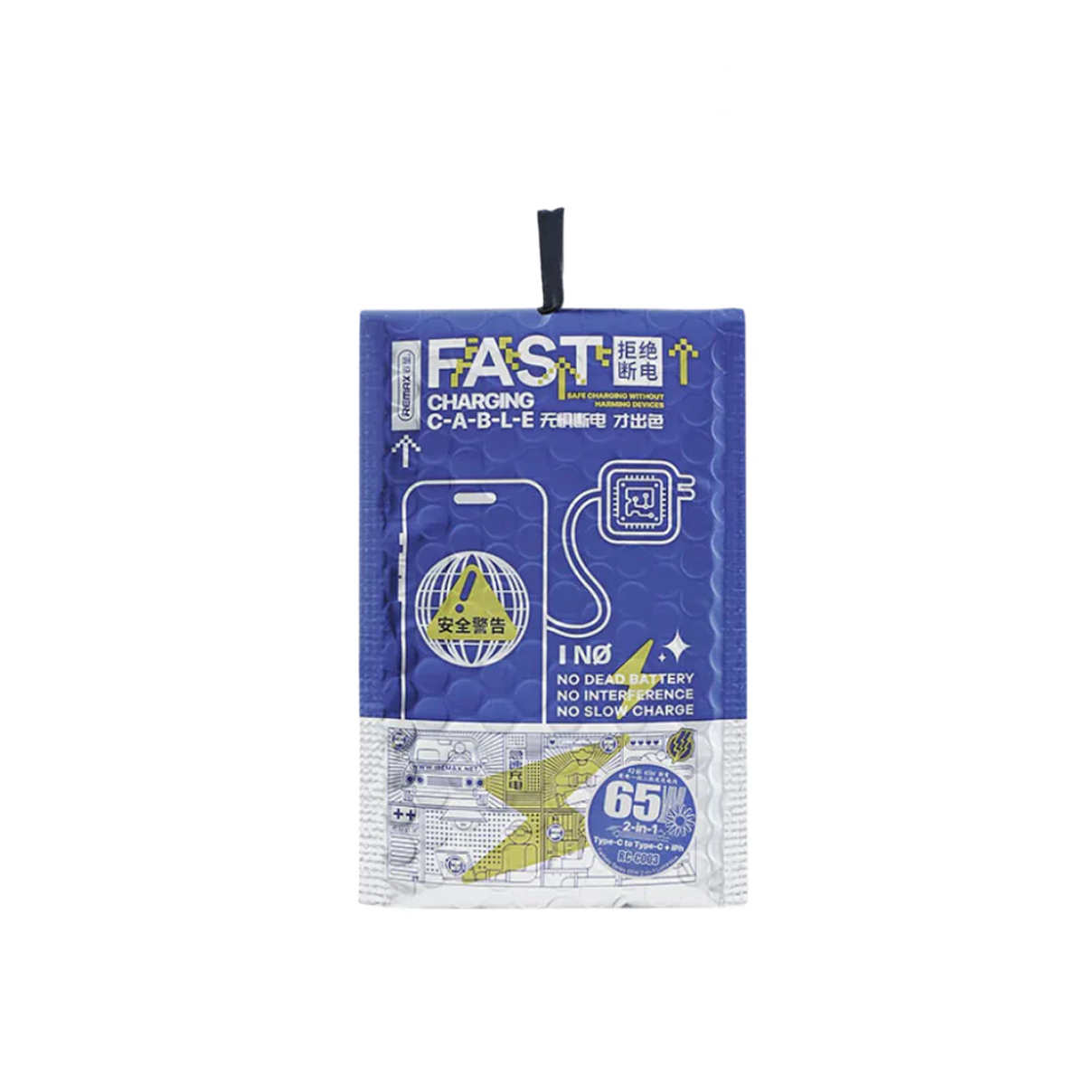 Usb data cable remax rc-c003 fantasy 65w fast charge  2in1 type-c na type-c +  iphone luminous svetleći 1.2m