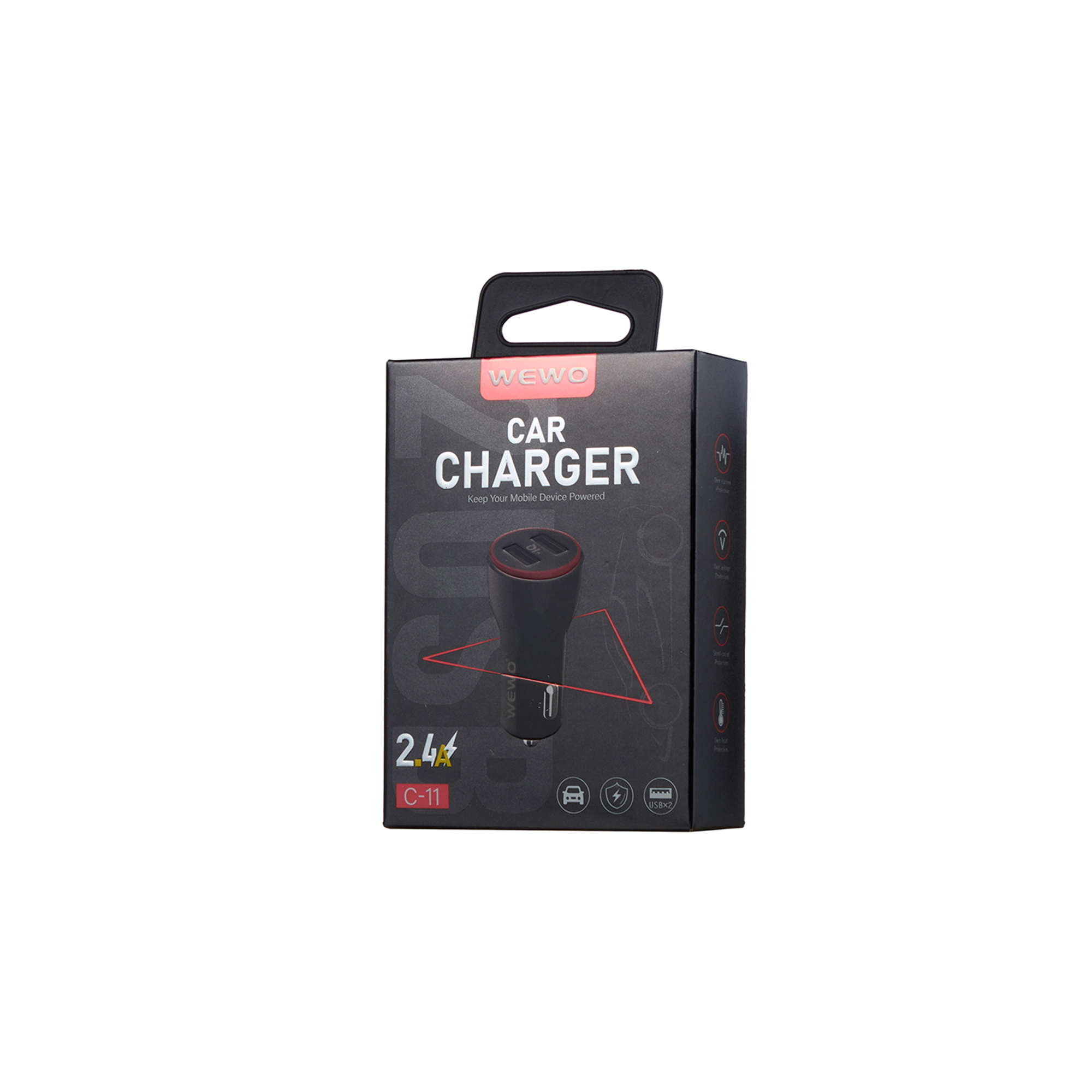 Wewo c-11 auto punjač 2xusb 2.4a + type-c usb cable (crni)