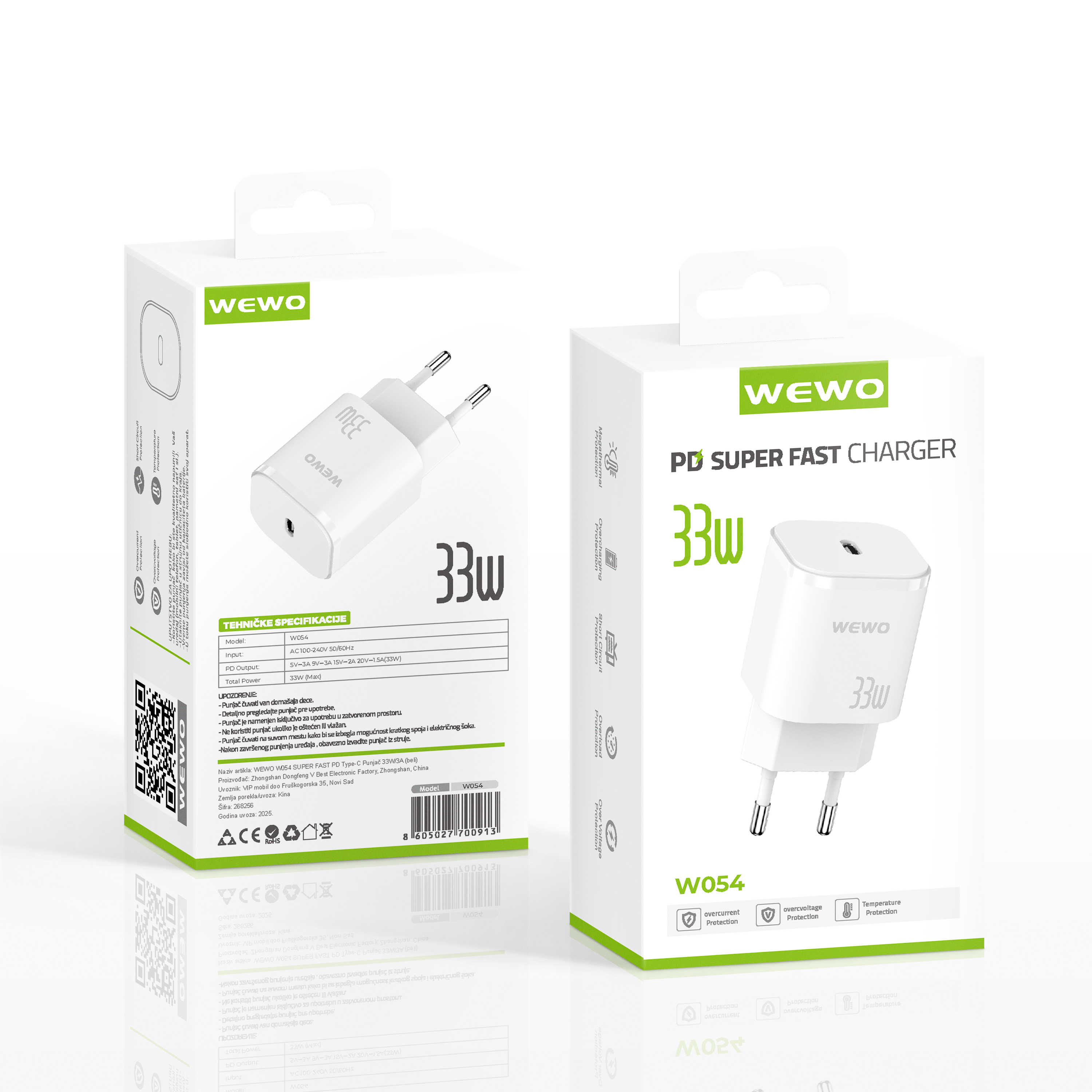 Wewo w054 super fast pd type-c punjač 33w/3a (beli)