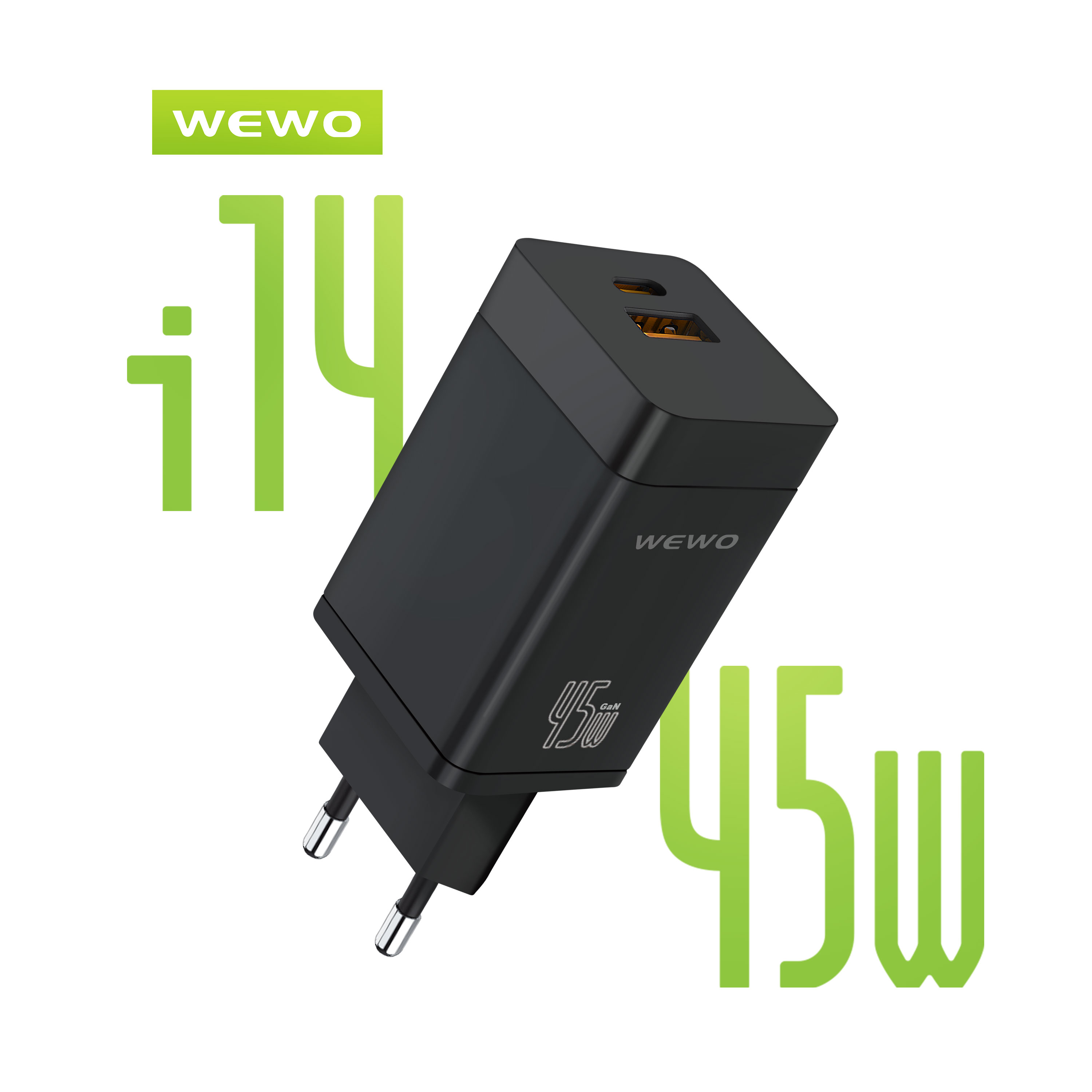 Wewo i14 pd+usb type-c punjač qc 45w/3a crni