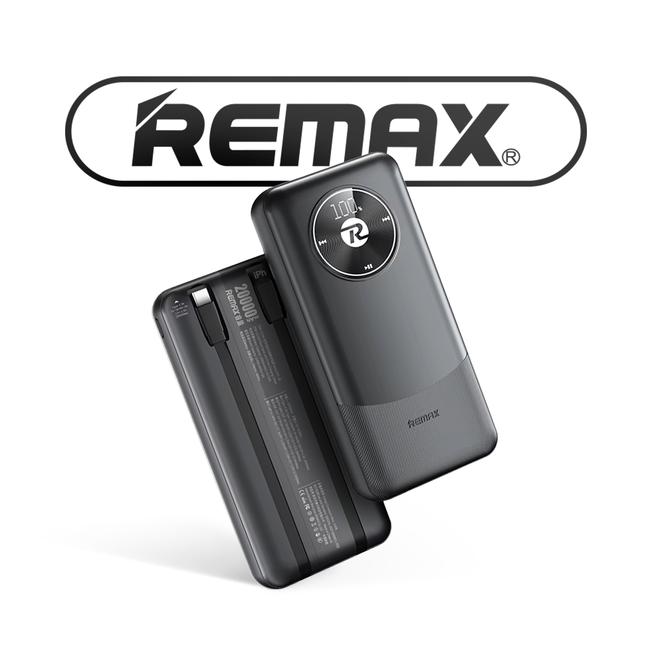 Power Bank REMAX PINJUR RPP-37 20W+22.5W PD/QC FAST CHARGE - BUILT-IN CABLES 10000mAh (crni)