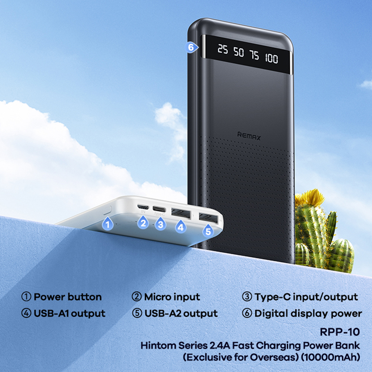 Power bank remax hintom rpp-10 2.4a fast charge 10000mah (crni)