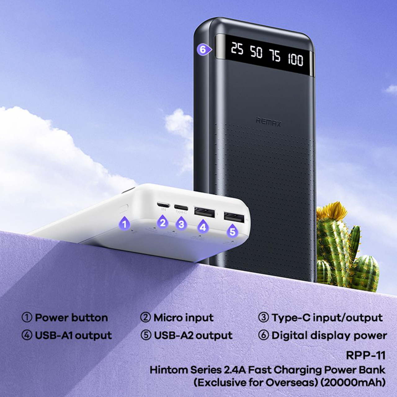 Power bank remax hintom rpp-11 2.4a fast charge 20000mah (crni)