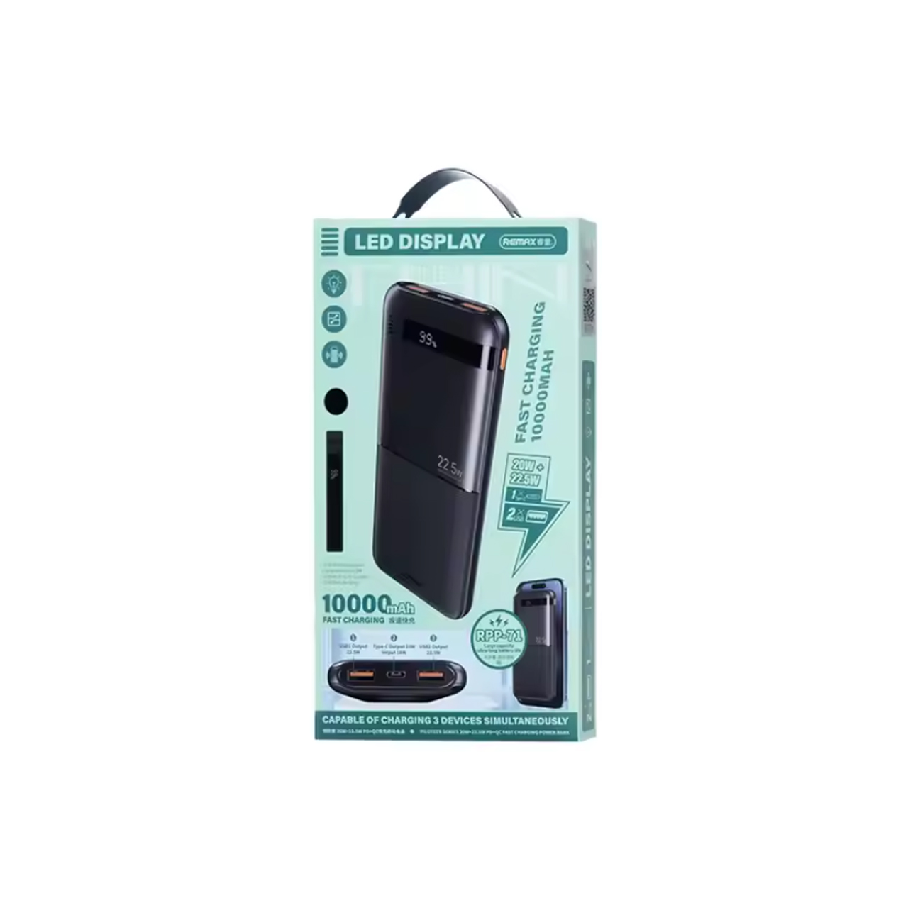 Power bank remax piloteer rpp-71 20w+22.5w pd/qc fast charge 10000mah (crni)