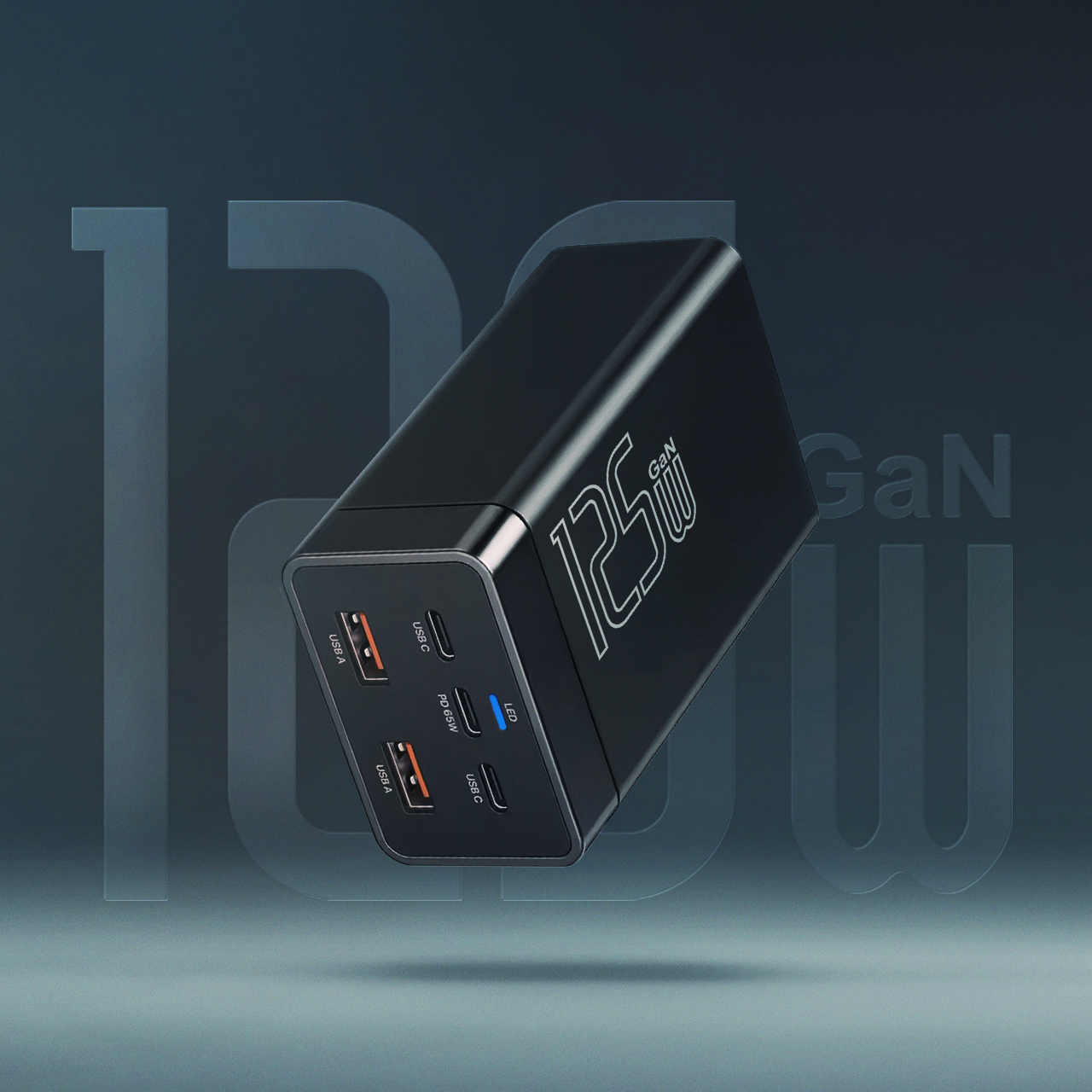 POWERFUL TD-LTE 125W GaN (PD 65W + 2XPD + 2XUSB QC 3.0) crni