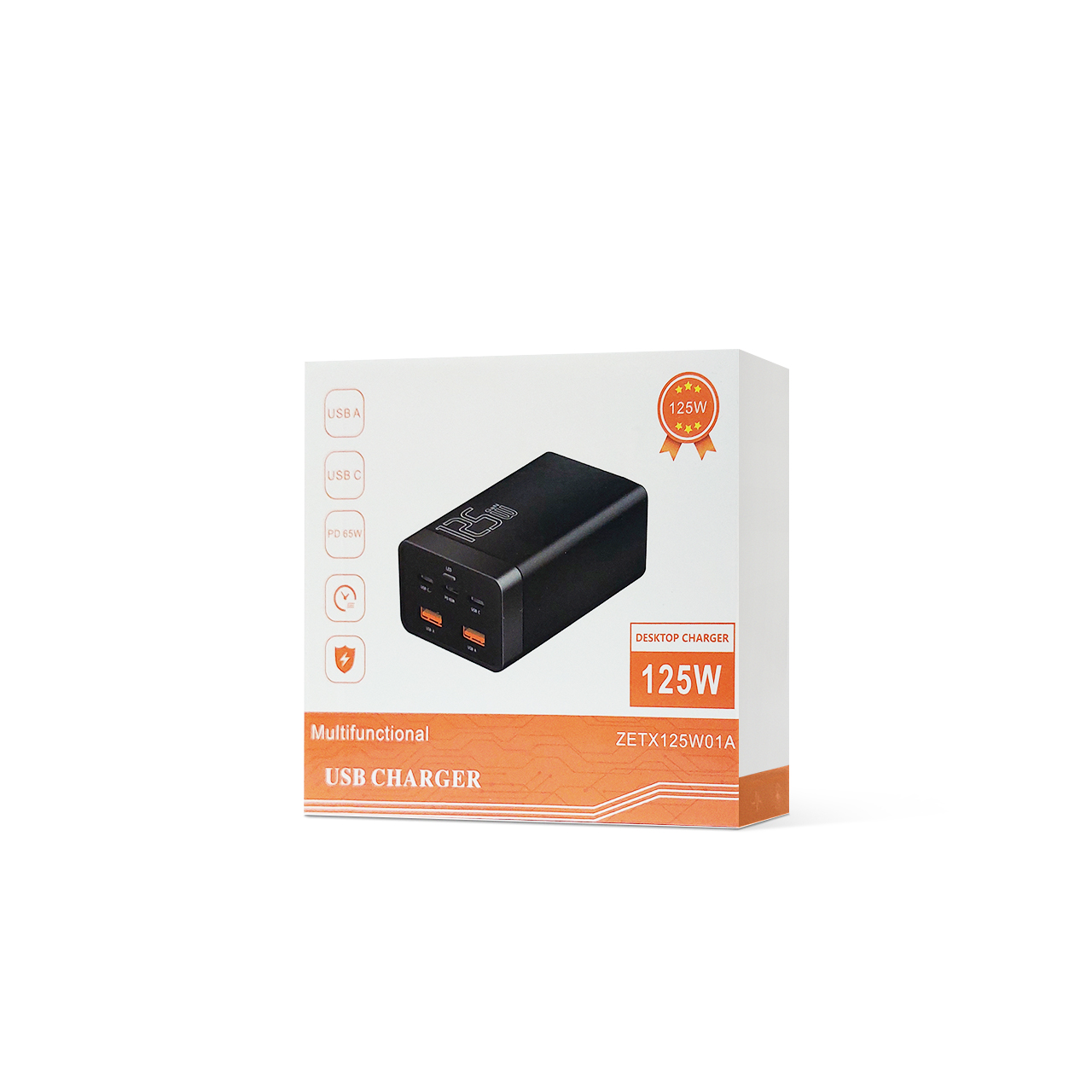 Powerful td-lte 125w gan (pd 65w + 2xpd + 2xusb qc 3.0) crni