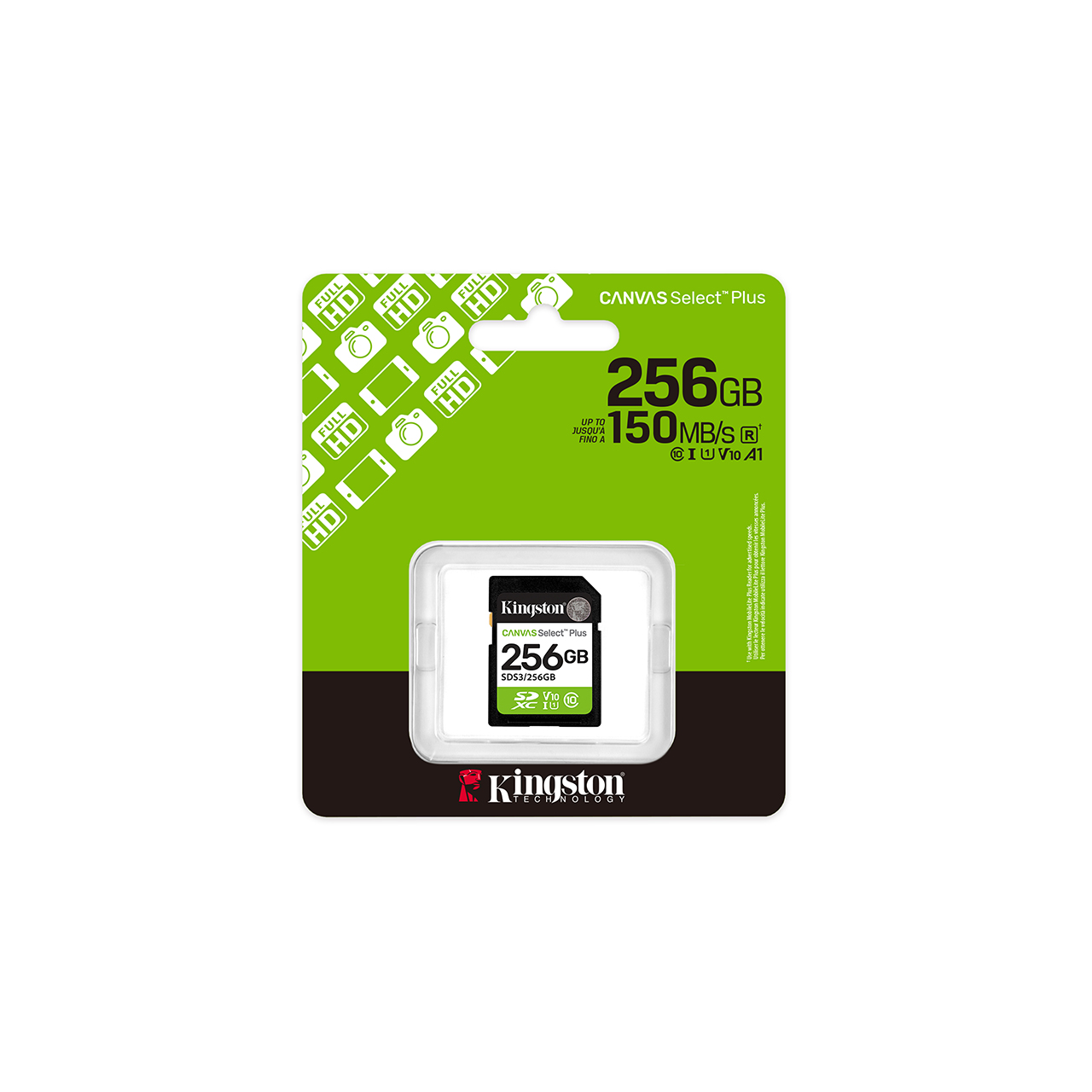 Kingston Micro SD 256GB Canvas Select Plus Class 10 UHS-I U1 V10 A1, Read up to 150MB/s, w/SD adapter