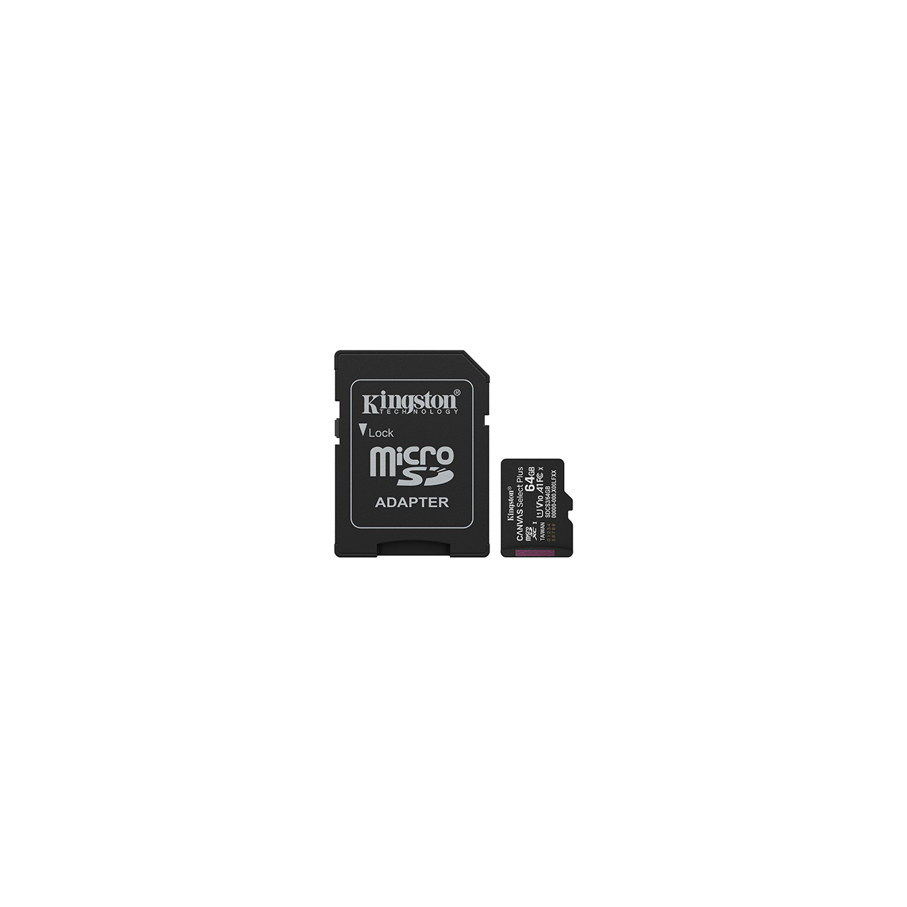Kingston micro sd 64gb canvas select plus class 10 uhs-i u1 v10 a1, read up to 100mb/s, w/sd adapter