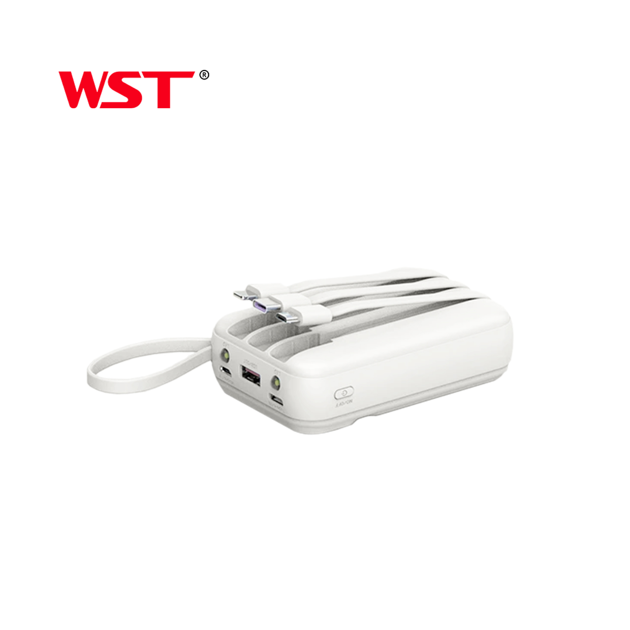 Power bank wst wdx274 10000 mah 22.5w pd fast charge with type-c/lightning/micro cable (beli)