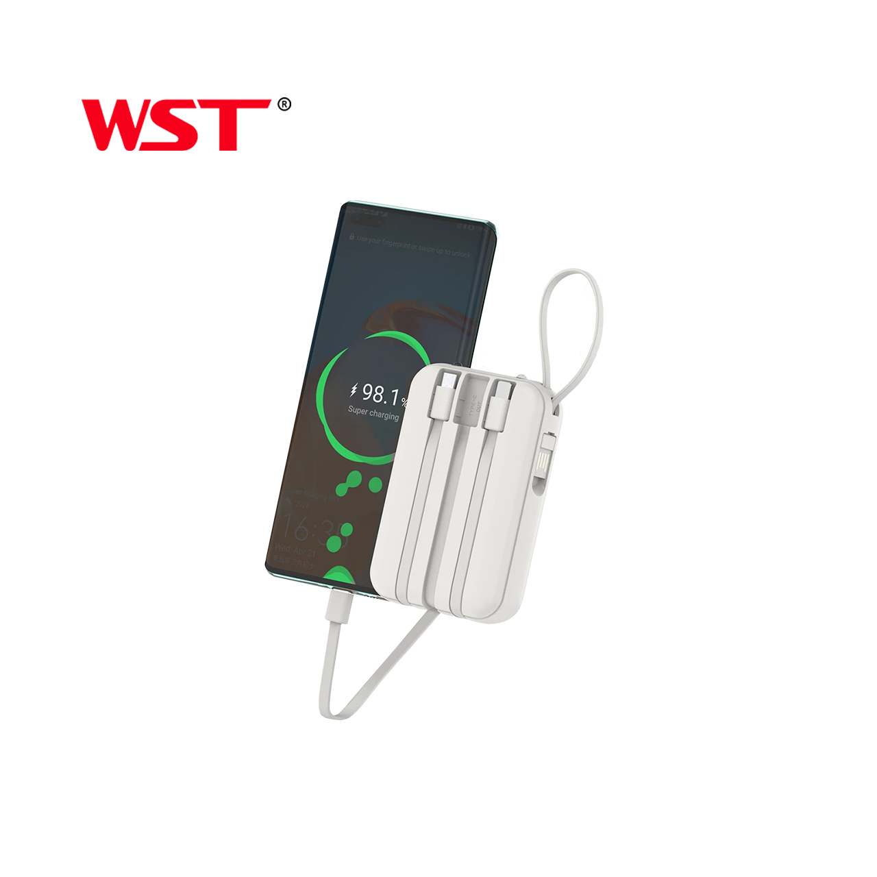 Power bank wst wdx274 10000 mah 22.5w pd fast charge with type-c/lightning/micro cable (beli)
