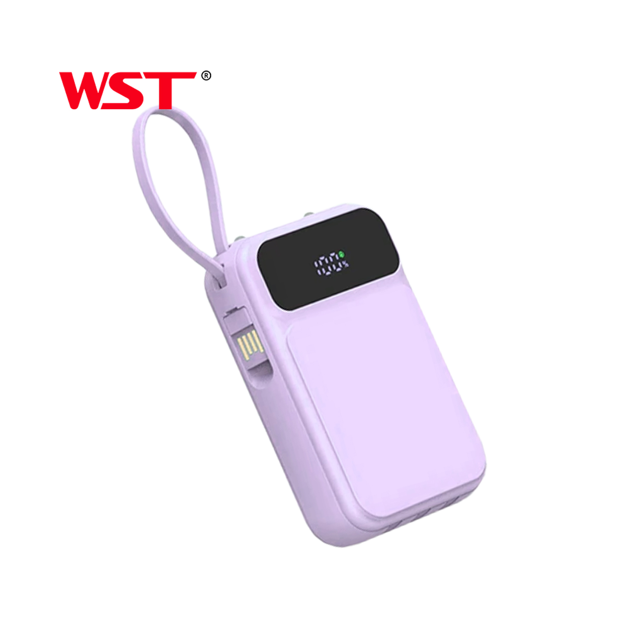 Power bank wst wdx274 10000 mah 22.5w pd fast charge with type-c/lightning/micro cable (ljubičasti)