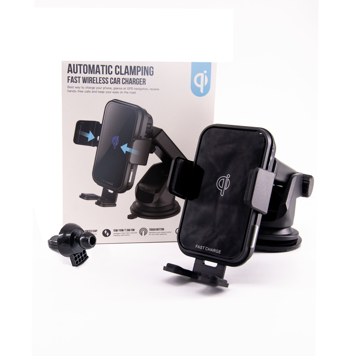 Bežični punjač - auto držač 2u1 na vakum i za ventilaciju y5 15w (crni)