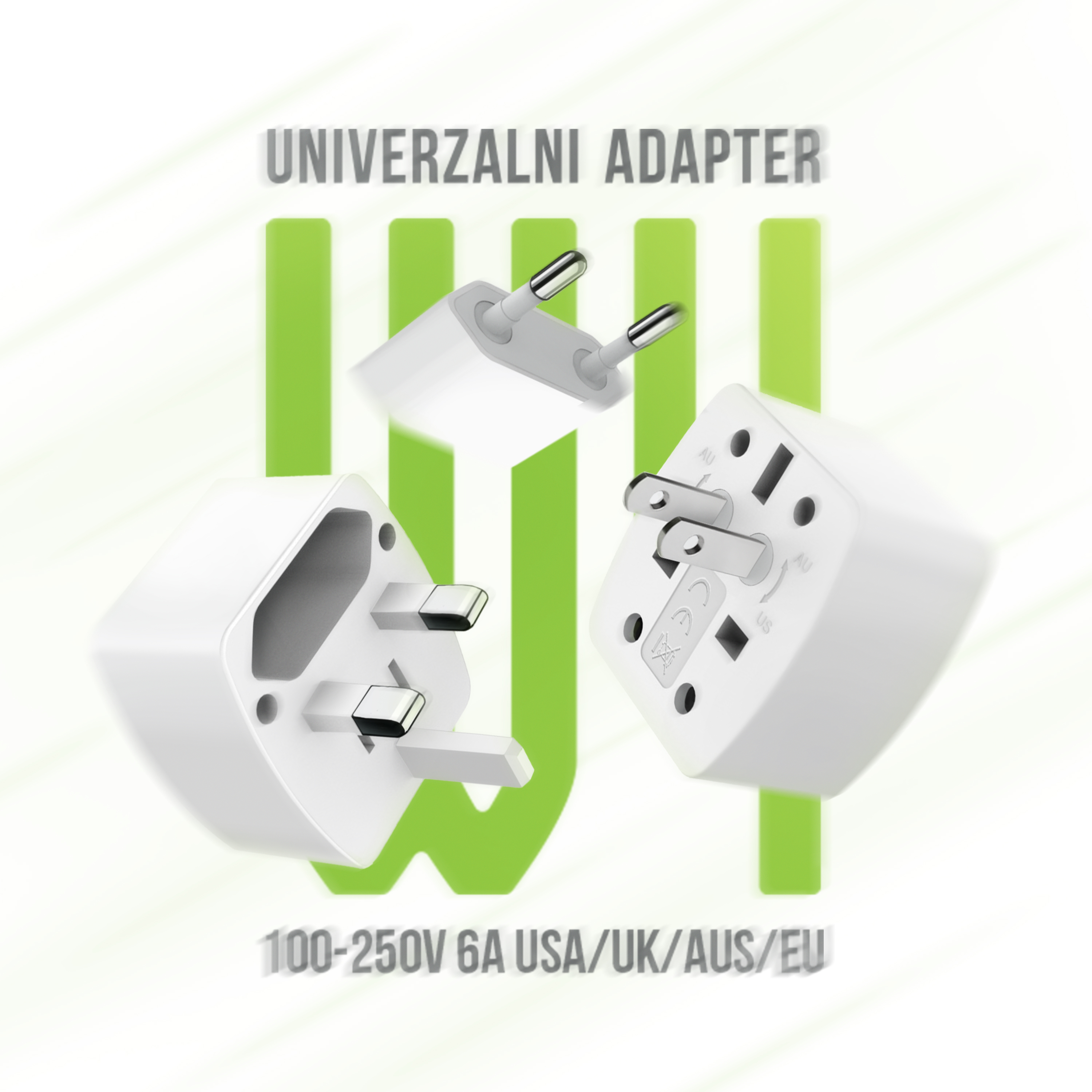Wewo w4 univerzalni adapter 100-250v 6a usa/uk/aus/eu (beli)