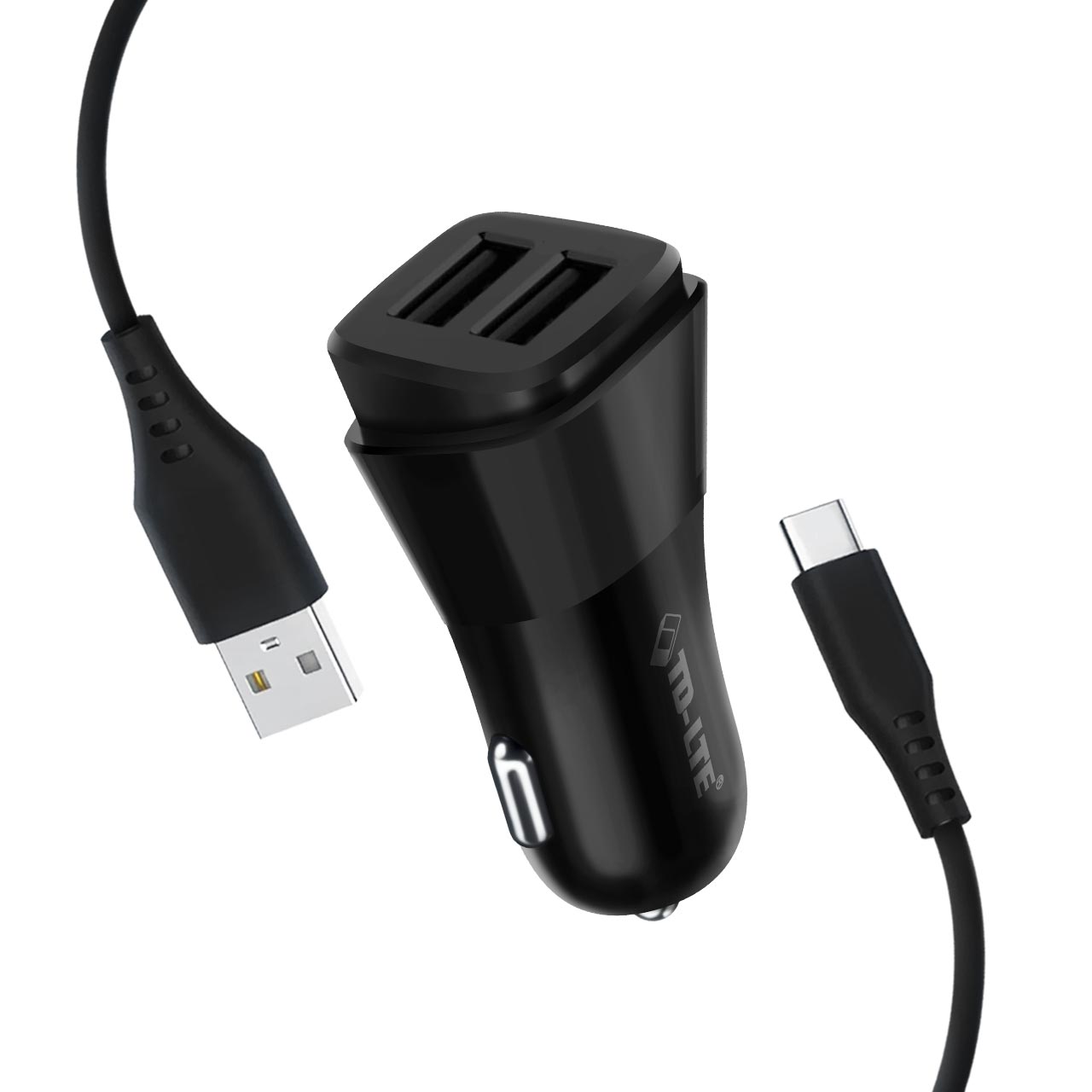 Powerful td-lte c21 auto punjač usb 2.4a + type-c usb data cable (crni)