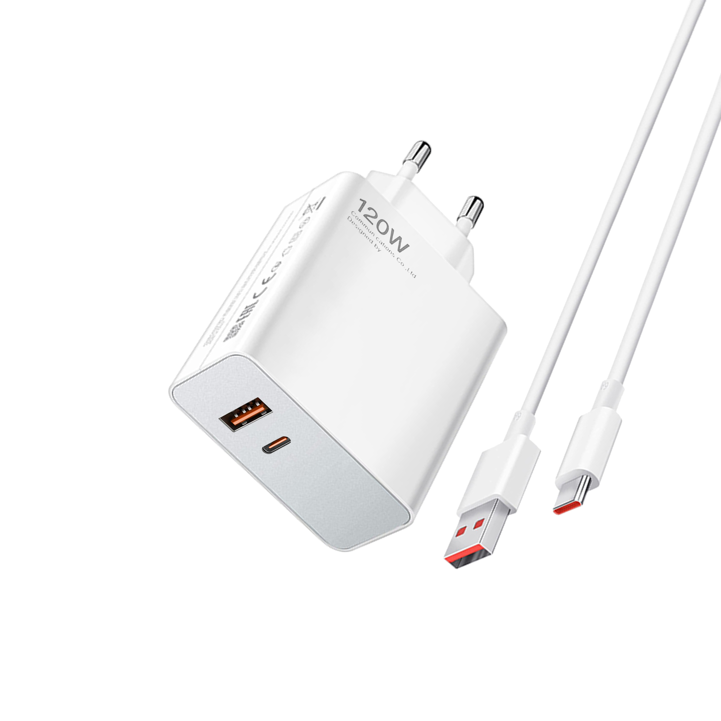 Punjač super fast pd+usb 120w/6a gan + type-c usb data kabel (beli)