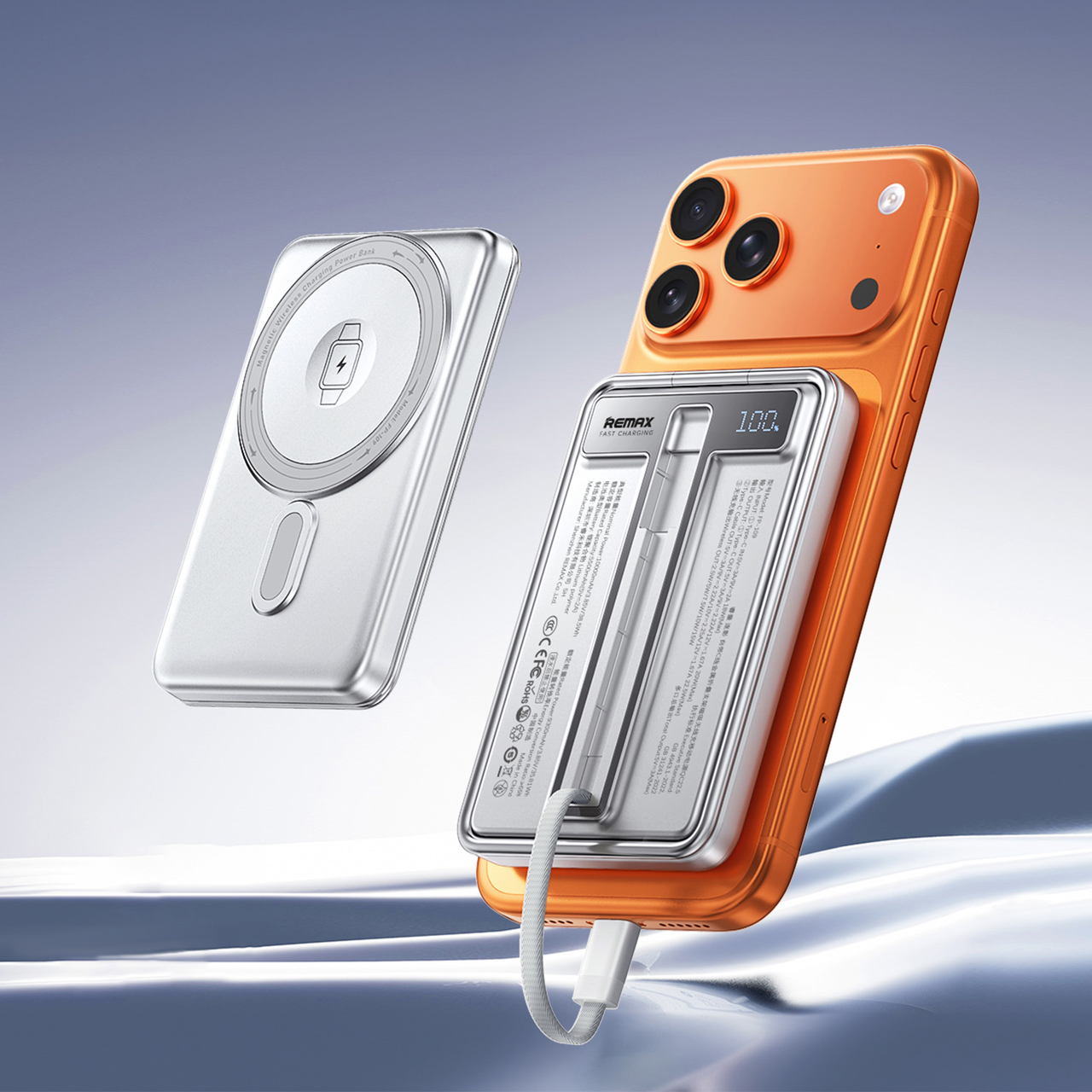 Power bank remax jovial fp-109 holder pd 22.5w magnetic wireless with type c cable 10000mah (srebrni)