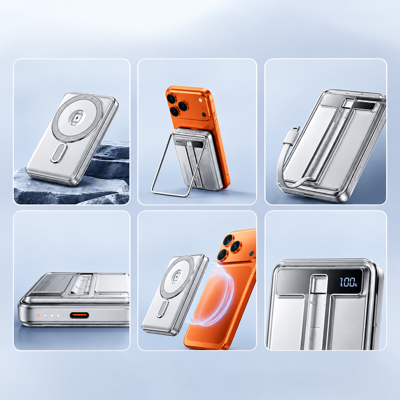 Power bank remax jovial fp-109 holder pd 22.5w magnetic wireless with type c cable 10000mah (srebrni)