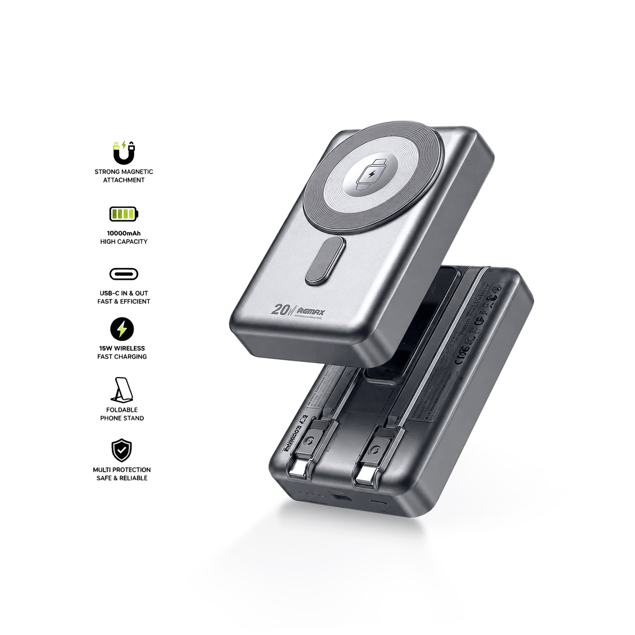 Power bank remax cx-2 holder pd 20w magnetic wireless 10000mah (srebrni)