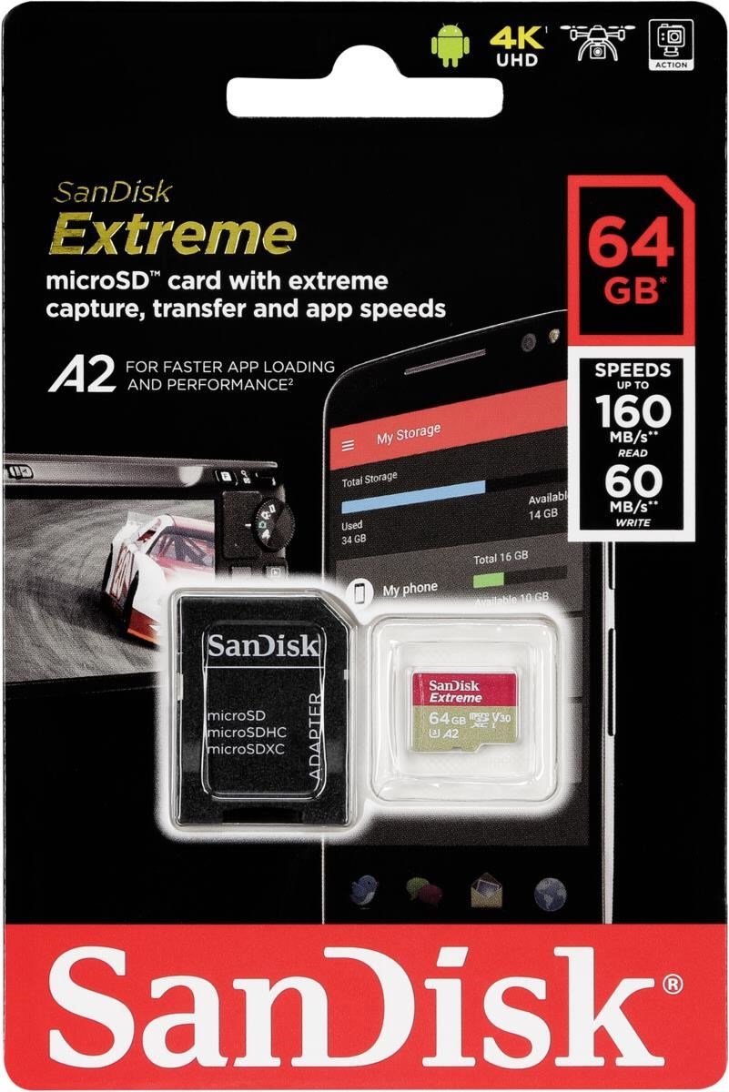 SanDisk SDXC 64GB Extreme micro SD Adapter 160MB/s A2