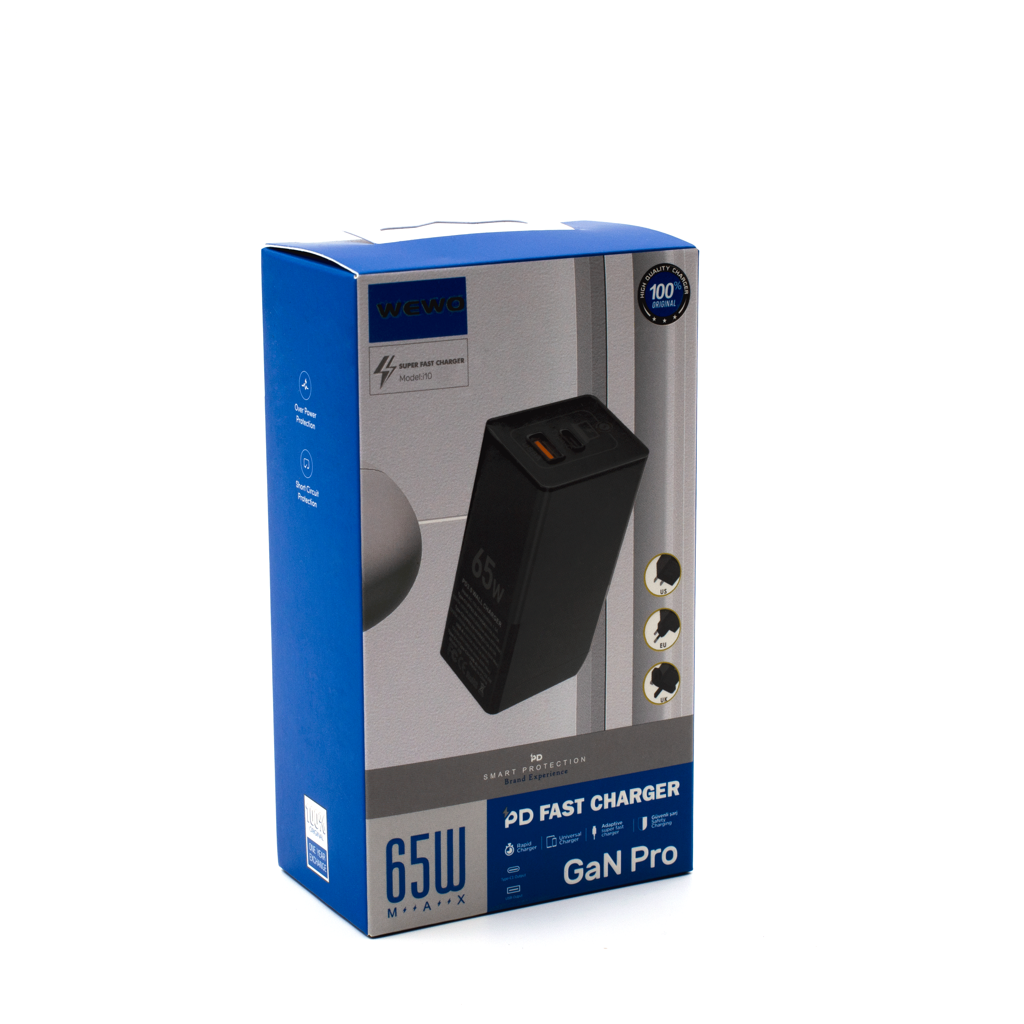 Wewo i10 pd+usb type-c punjač qc 65w/3a crni