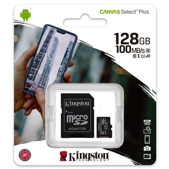 Kingston Micro SD 128GB 100MB/s Class 10 + SD adapter
