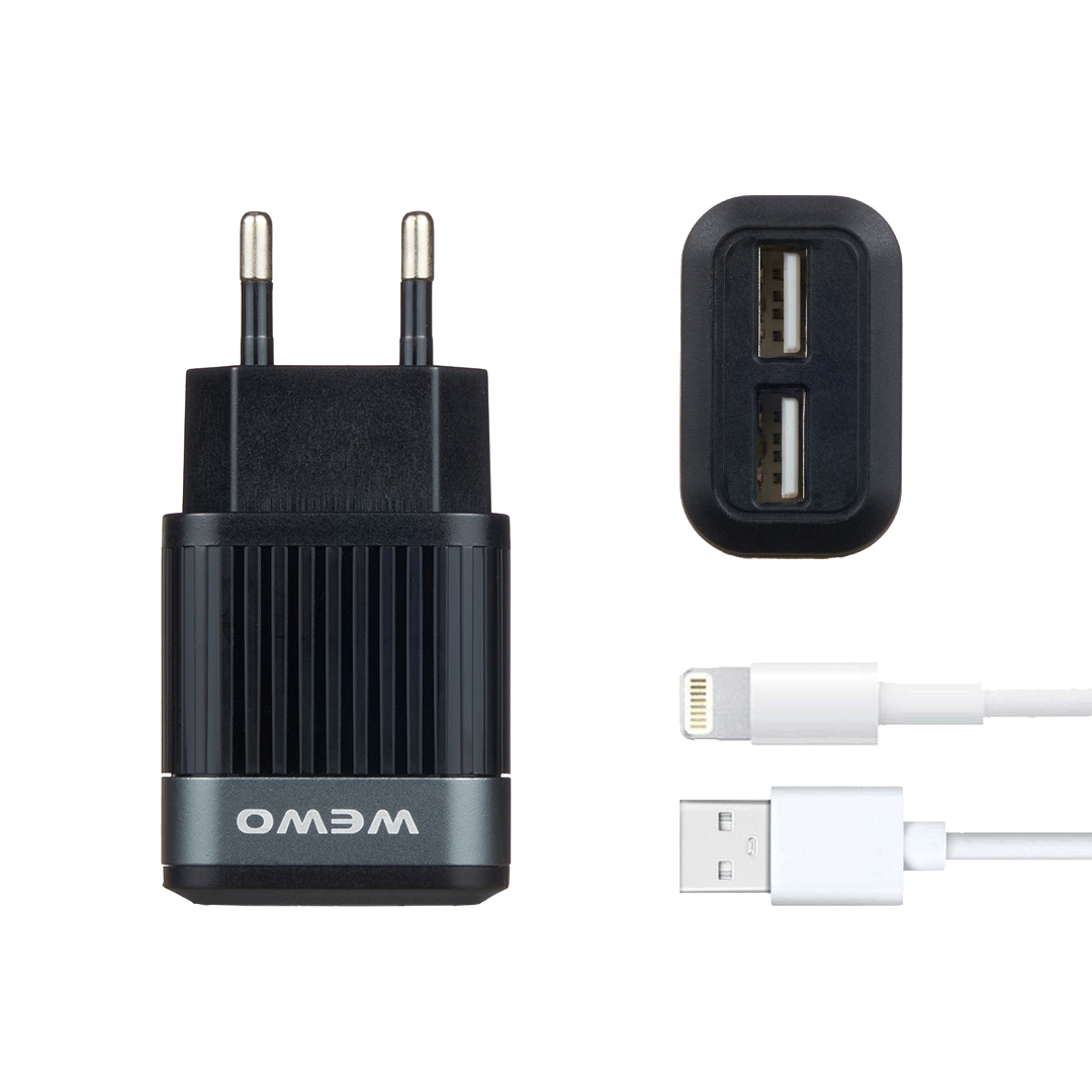 Wewo w-015 punjač 2xusb 2.4a + iphone usb cable (black)