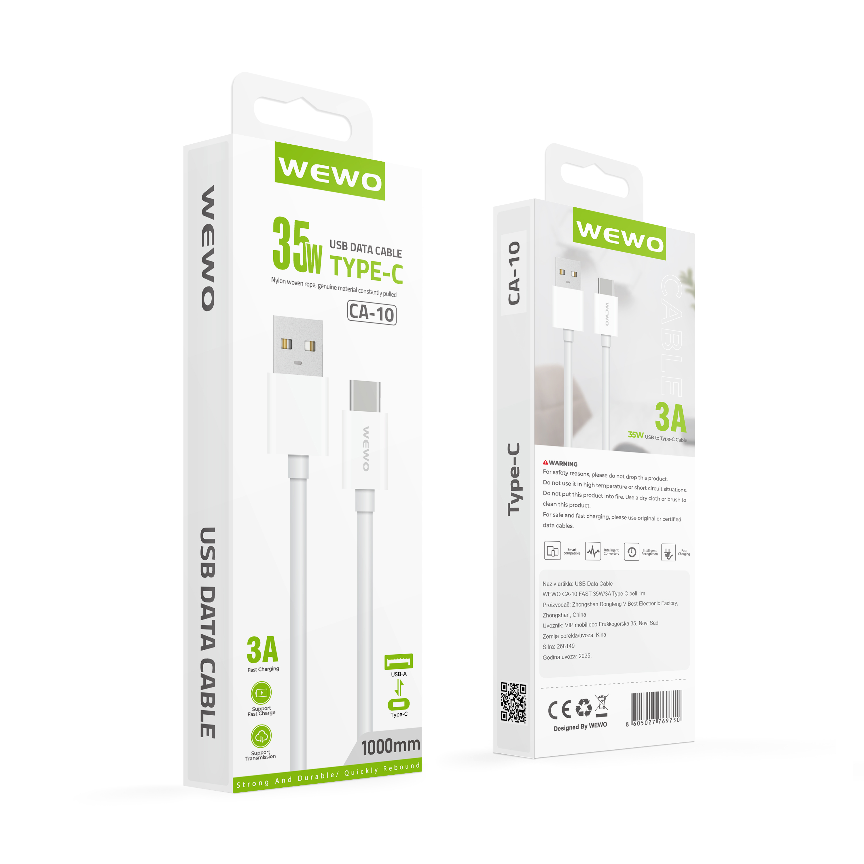 Usb data cable wewo ca-10 fast 35w/3a type c beli 1m