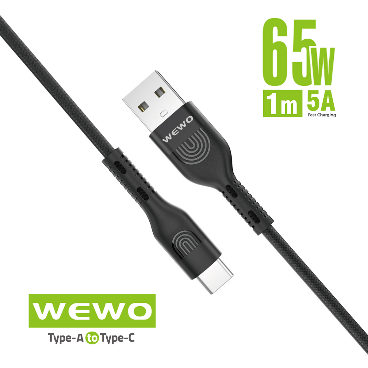 Usb data cable wewo ca-46 textile fast 65w/5a type c crni 1m