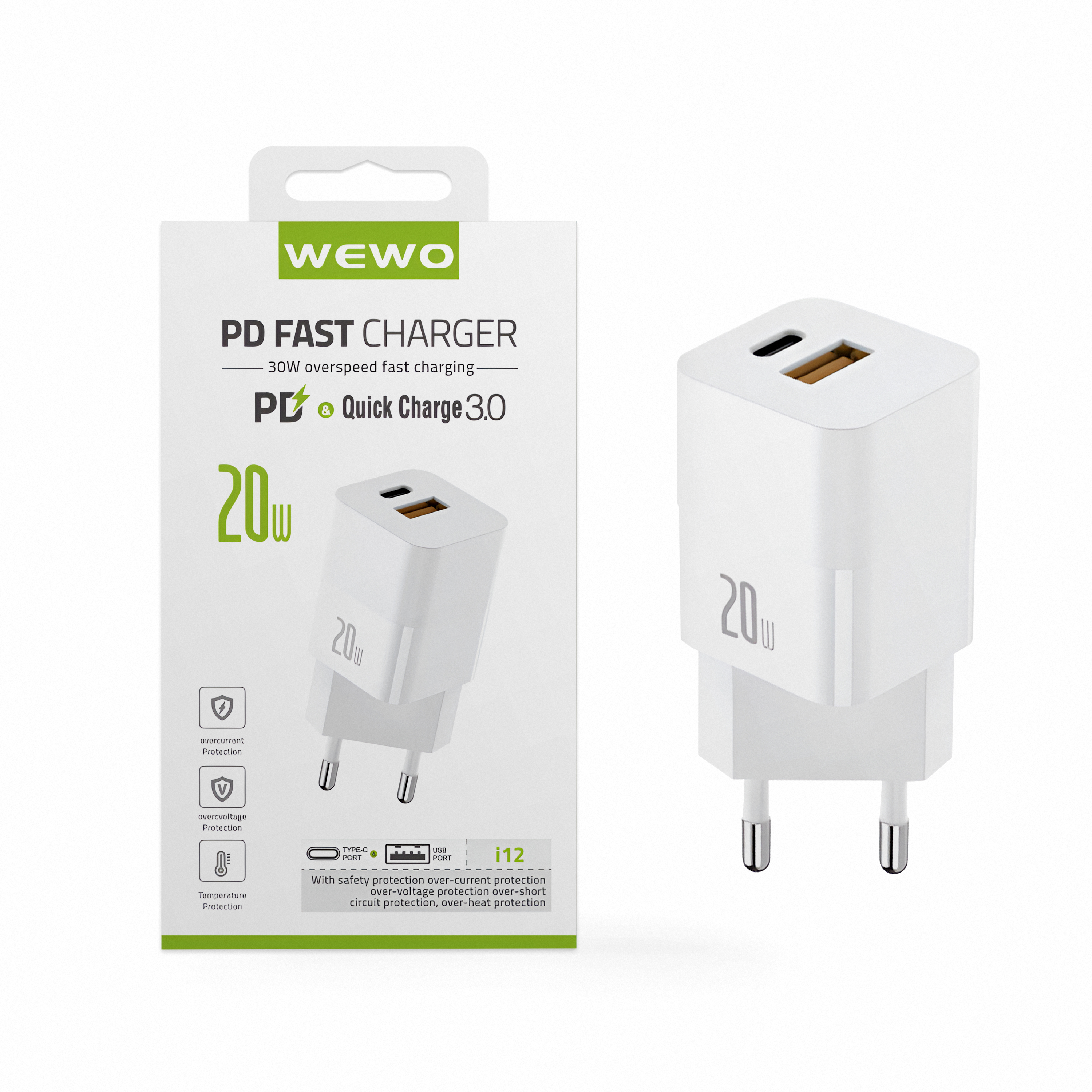 Wewo i12 pd+usb type-c punjač qc 20w/3a beli