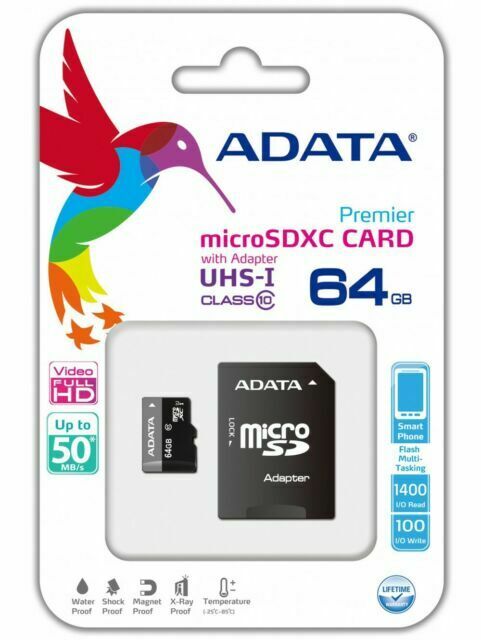 A-DATA  MICRO SD 64GB Class 10 + SD adapter